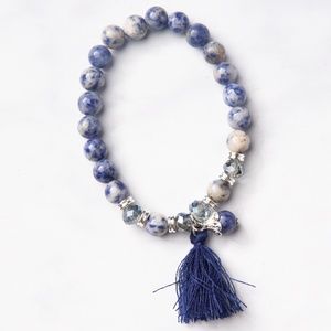 Sodalite & Silver Bead Bracelet with Silk Tassel